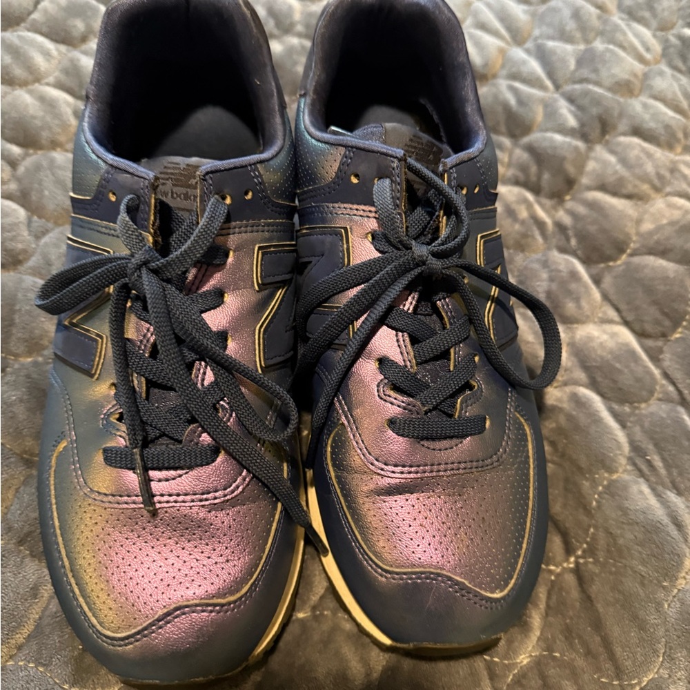 New Balance Black and Purple Athletic Shoes with Mesh Design